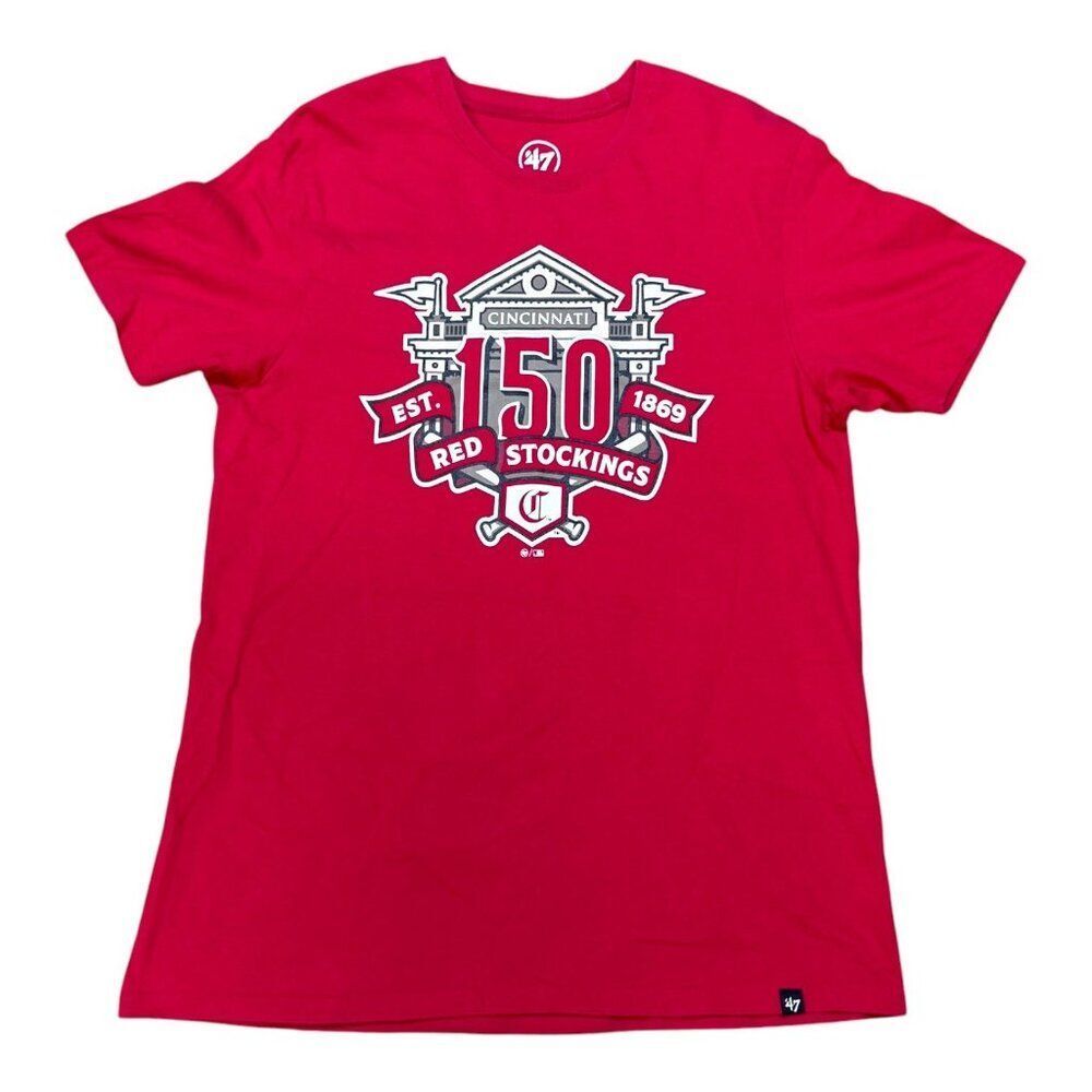 Cincinnati Reds 150th Anniversary Red Stockings Mens T-Shirt M 100% Cotton 47